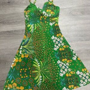 VTG Y2K green floral padded satin mini dress size: S